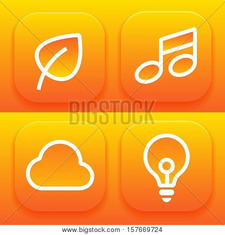 Vector bright orange set of icons for applications with picture messages, clouds, lamp, notes