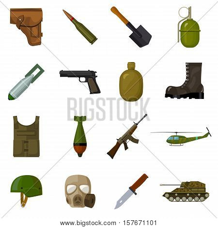 Military and army set icons in cartoon style. Big collection of military and army vector symbol stock
