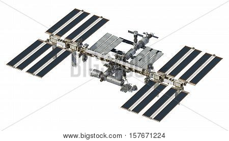 International Space Station On White Background. 3D Illustration.