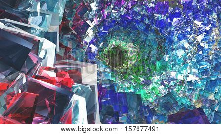 Interior of colorful crystal filled cavity   3D Rendered
