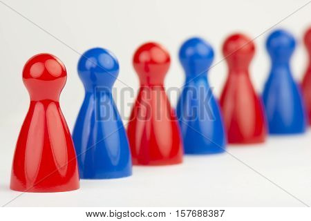 Conceptual game pawns that visualize the concept chain cooperation
