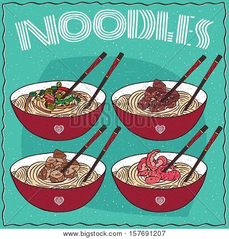 Set Of Four Chinese Noodles Ramen Or Udon