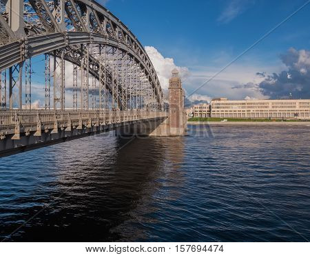 View of Bolsheokhtinsky bridge. Peter The Great Bridge.