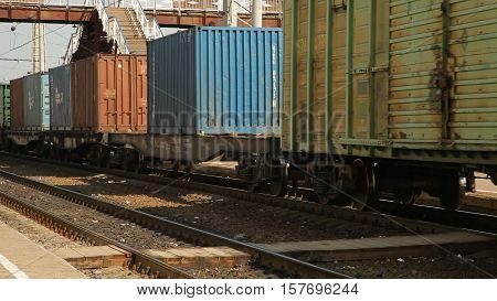 Old Russian export Containers on a freight train