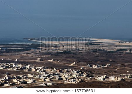 Aerial View over city Taqah Sultanate of Oman region Dhofar Salalah 