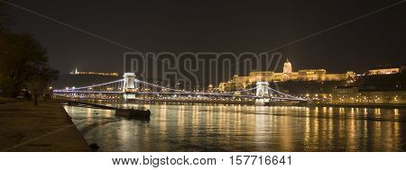 Budapest, the Castle and the Chain Bridge in the night