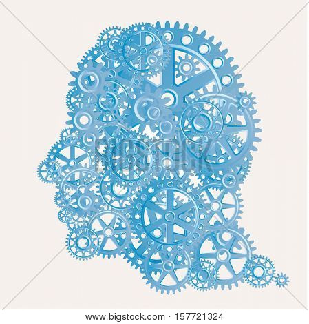 human profile with gears, abstract cyborg vector illustration