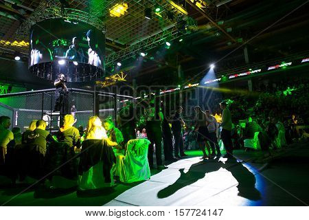 NOVI SAD SERBIA - NOVEMBER 05 2016 : MMA - SBC FIGHT TURNAMENT. CROWD IN TURNAMENT ARENA EXTREME SPORT. FIGHT NIGHT PROFESIONAL ATHLETES NOVEMBER 05 2016 NOVI SAD SERBIA