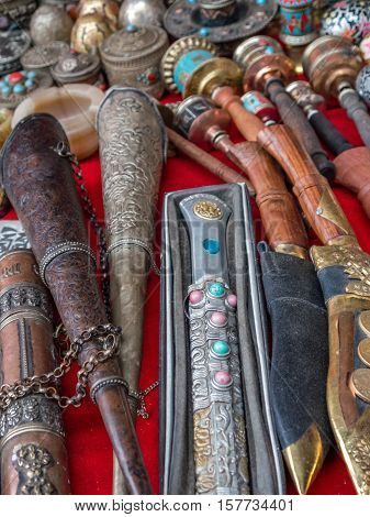 Khukuri knives and assorted other souvenirs in Nepal