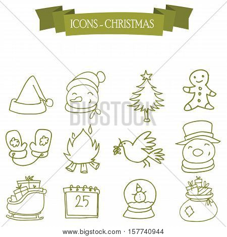 Holiday and Christmas icons set vector collection stock