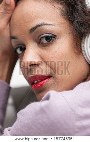Woman Listening Music With Headphones