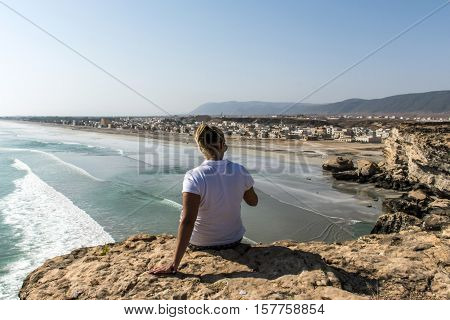 girl coastside view Taqah plateau City Salalah Dhofar Sultanate of Oman