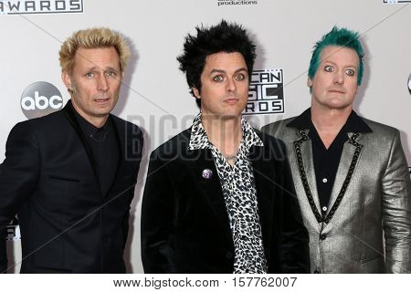 LOS ANGELES - NOV 20:  Mike Dirnt, Billie Joe Armstrong, Tr? Cool, Green Day at the 2016 American Music Awards at Microsoft Theater on November 20, 2016 in Los Angeles, CA