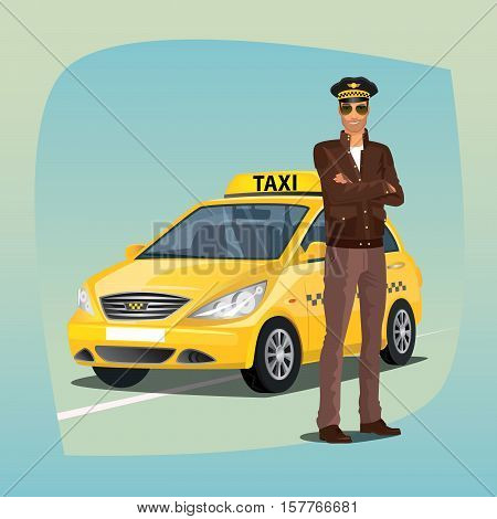 Unshaved Taxi Driver With Yellow Car