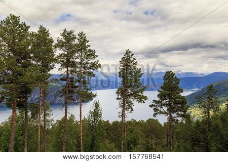 This is aerial view of the Nordfjord near town Olden with its surrounding mountains.