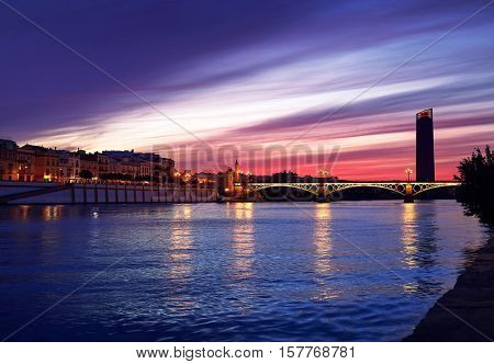 Puente Isabel II bridge in Triana Seville sunset of Andalusia Spain