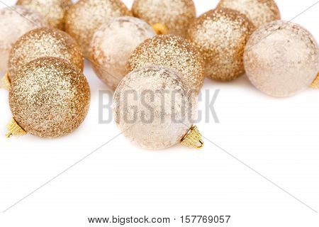 Christmas yellow balls isolated on white background.