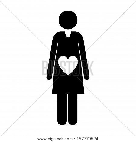 pictogram front view pregnant woman with heart in belly vector illustration