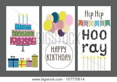 Set of birthday greeting cards design or template, stock vector illustration