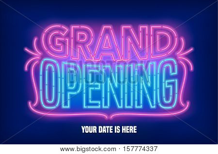 Grand opening vector banner poster illustration flyer invitation. Nonstandard design element with retro vintage 60s lettering for opening ceremony