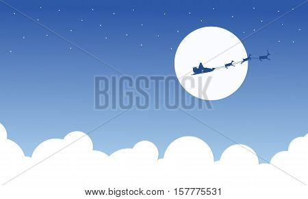 Christmas tria santa on the sky silhouettes vetcor illustration