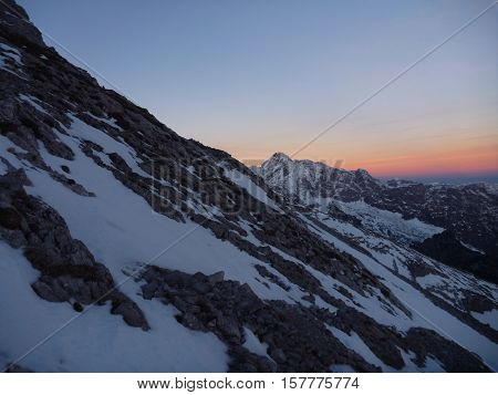 Climbing The Watzmann Mountain In Early Morning