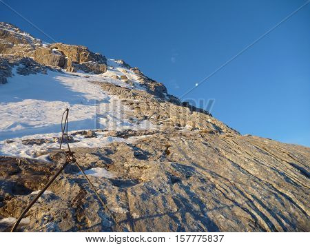 Climbing The Watzmann Mountain In Early Morning
