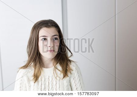 Portrait Of Adolescent With Long Chestnut Hair
