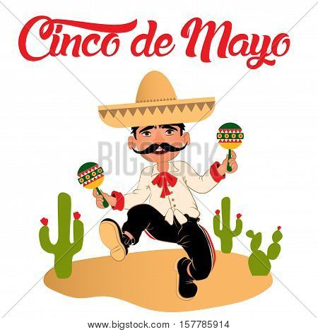 Mexico Dancers at the Cinco De Mayo festival. Mexican and Latin music folk celebration. Vector Illustration.