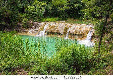 Waterfall in the Metauro river, Marche, Italy