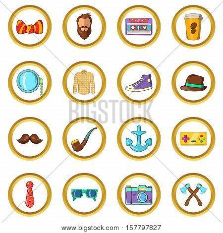 Hipster vector set in cartoon style isolated on white background