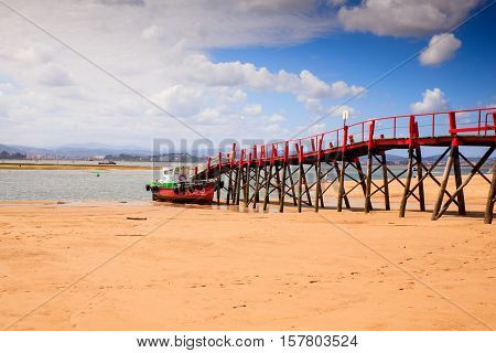 View of jetty in the El Puntal beach in Somo Santander. Spain