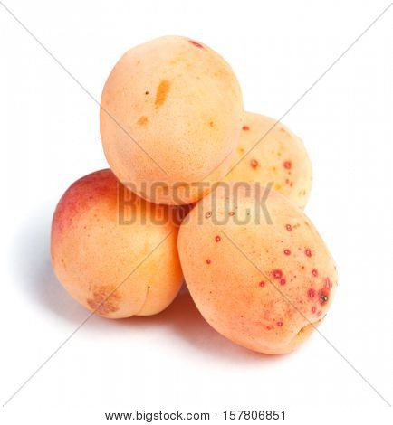 Real apricots isolated on white background