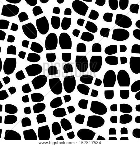 Vector seamless pattern with traces of shoes on a white background