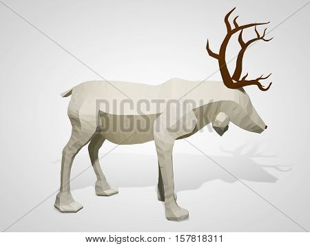 Origami low poly reindeer. Polygonal geometric style deer cartoon character 3D illustration.