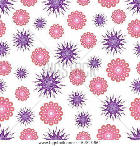 Vector abstract pattern with flowers and geometric figures