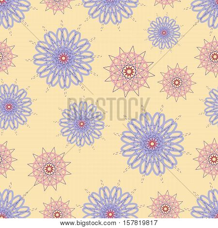 Vector abstract pattern with flowers and geometric figures