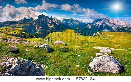 Green Summer Scene In National Park Tre Cime Di Lavaredo