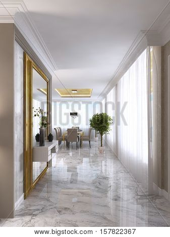 Luxurious Art-deco Entrance Hall With A Large Designer Mirror.
