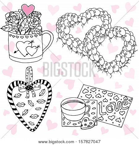 Set of vector elements. Handdrawn illustration for Saint Valentine day.