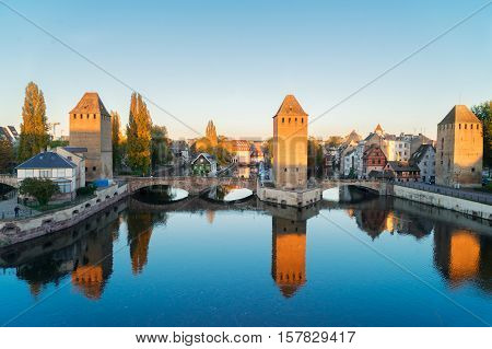 medieval bridge Ponts Couverts of Strasbourg, France