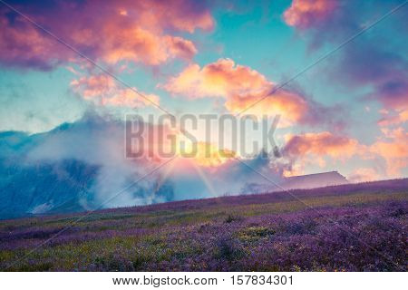 Colorful Summer Cloudscape In The Foggy Val Di Fassa Valley