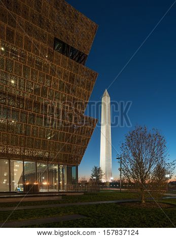 WASHINGTON DC USA - NOVEMBER 18: National Museum of African American History and Culture in Washington DC on November 18 2016. The museum opened on September 24 2016.