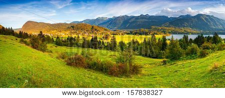 Colorful Summer Panorama Ofn The Stara Fuzina Village