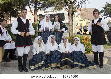 SELARGIUS, ITALY - September 8, 2013: Former marriage Selargino - Sardinia - folk group of the city of Selegas