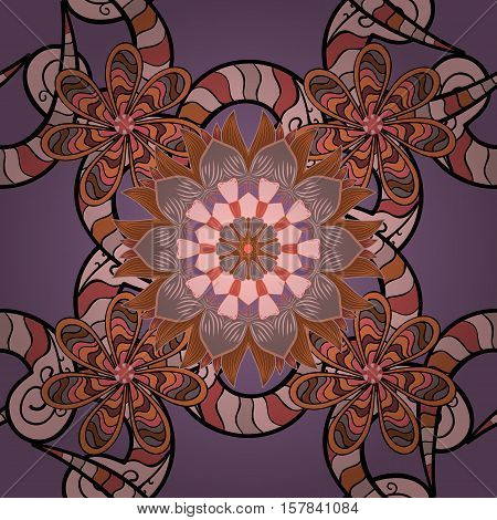 Seamless Pattern In Zen-doodle Or Zen-tangle Style In Beige Lilac Brown.
