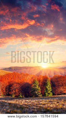 Colorful Sunrise Sunset In The Mountains.