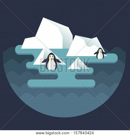 Stock Vector North Pole and penguins on the ice