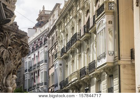 Valencia (Spain) facade of the Palace of Marques de Dos Aguas and other historic buildings