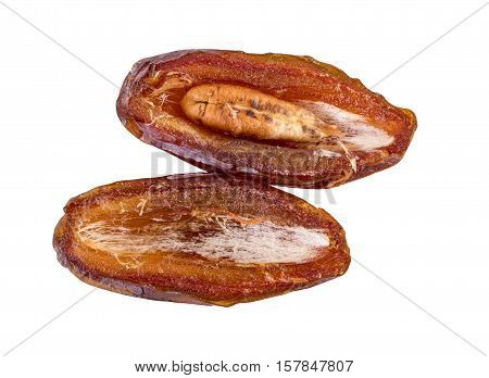 dried dates half two halves on white